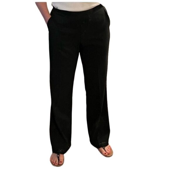 90s High Rise Pant 
Black ECI Pockets Straight Leg Dressy Beaded Lace Hem 10 - Picture 7 of 16